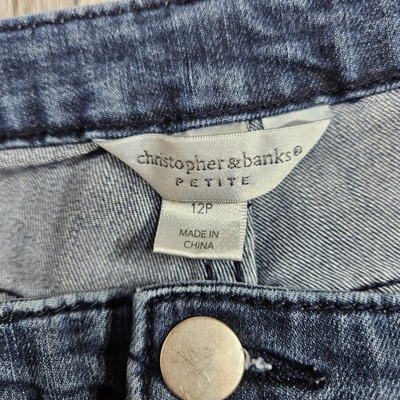 Christopher & Banks Jeans Womens 12P Blue Embellished Pockets Straight Leg Denim - Picture 7 of 14